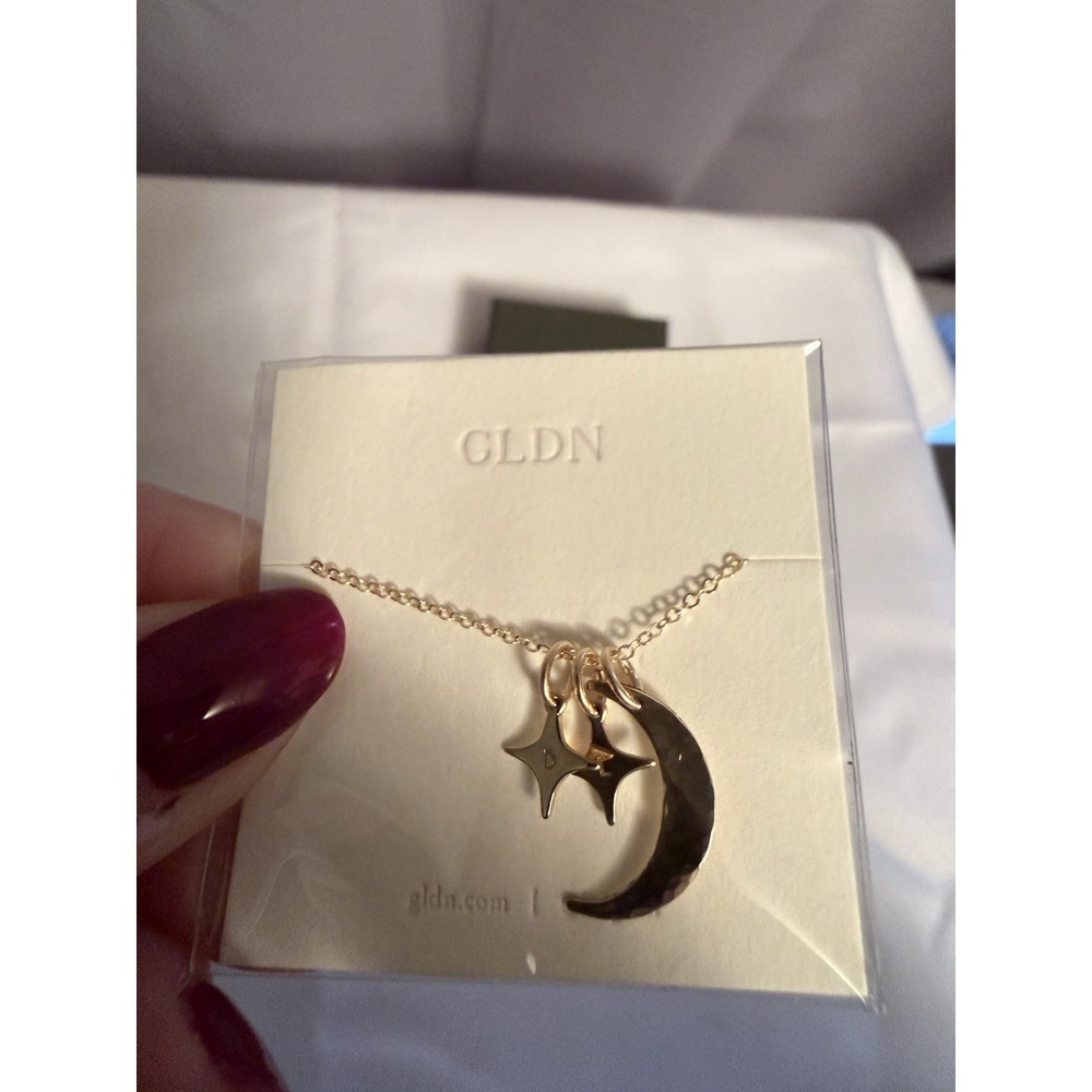 GLDN Lunar Phase Gold Moon Necklace Waning Crescent L D Initials New In Box
